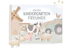mintkind® Freundebuch Kindergarten – Freundschaftsbuch Bauernhof mit 80 Seiten zum Ausfüllen – Für Jungen und Mädchen – Meine Kindergartenfreunde Buch