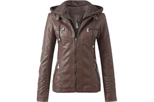 GENERIC Veste en Cuir Femme Veste Biker Blouson Style Motard pour Femme en Imitation Cuir À Manches Longues Zip Jacket Femme Slim Fit Faux Leather Mi Saison Manteau de Moto Col Montant