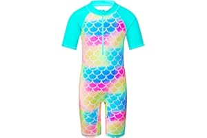 HUAANIUE Long Swimsuit Girls Swimming 1pcs Swimwear UPF 50+ UV Sunsuit with Zipper 4-12Y Summer Swimming Sportswear