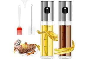 Uktunu Öl Sprüher 4-in-1 Ölsprüher für Heißluftfritteuse Öl Sprayer 100ml Öl Sprühflasche mit Backpinsel, Ölsprüher Flasche, Flaschenbürste und Öltrichter Perfekt für Grillen Backen Salate, 2er-Pack
