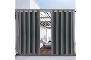 Rosnek Outdoor Curtains Waterproof,Thermal Insulated Pergola Curtains Blackout Gazebo Curtain Waterproof Windproof with Eyelet for Patio/Garden,Dark Gray,71W''x 84L'',1 Panel