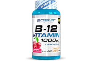 SCENIT REDEFINING YOUR BODY Vitamina B12 Sublingual - 1000 mcg - 365 tabletas - Sabor Cereza - Vitamina B12 - Vitamina B12 vegana - Vitamina B12 Cianocobalamina - Vitaminas B12 - Suplemento Vitamina B12