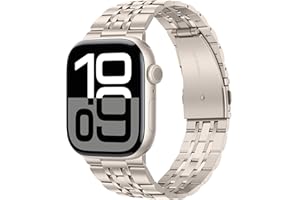 Tasikar Strap Compatible with Apple Watch Strap 42mm(Series 10) 41mm 40mm 38mm Men Women band Solid Stainless Steel Metal Bracelet Compatible with iWatch SE Series 10 9 8 7 6 5 4 3 2 1, Starlight