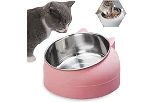 YISKY Bol Nourriture Chat, Bol Nourriture pour Animaux, Inclinée Bol pour Chat en Acier Inoxydable, Gamelle Chat Antidérapante, pour Chat Chiots Hamsters Lapins Petits Animaux, 400ML (Rose)