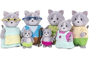 Li'l Woodzeez WZ6714Z Battat Li'l Woodzeez – rodzina kotów Daintypaw z dziadkami – zestaw 7 sztuk z miniaturowymi figurkami – zabawki i akcesoria dla dzieci od 3 lat, różne