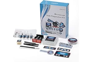 Swift Kit de accesorios para preparación de diapositivas de microscopio para niños, incluye 12 diapositivas reutilizables en blanco, 3 mini lupa, muestras preparadas y más