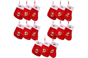 Dancepandas Mini skarpety bożonarodzeniowe filcowe, 15 sztuk, małe skarpety bożonarodzeniowe, zestaw skarpet bożonarodzeniowych, dekoracja do kominka, ozdoby choinkowe, torebki na słodycze
