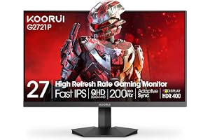 KOORUI 27" QHD IPS Gaming Monitor: Immerse in 95% DCI-P3 Color | 200Hz, 1ms, 350 Nits, HDR400, FreeSync Premium,Tilt Adjustable,Black