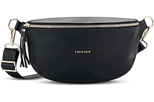 Expatrié Riñonera Mujer Negro - Alice Medium - Bolso Canguro de Cuero Vegano para Festivales, Viajes y Todos los Días - Bolsa de Cintura Elegante - Repelente al Agua