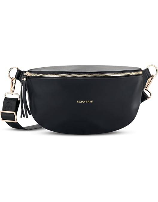 Expatrié Livia Half Moon Bag Schoudertas voor dames, van veganistisch leer, waterafstotend, Zwart