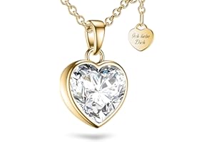 Amoonic Herzkette Silber 925 / Gold vergoldet I Halskette Damen verstellbar 45-50cm mit Herzanhänger Ich liebe Dich I Kette Damen mit Herz Echt Silberkette mit Stein Frauen Schmuck Geschenk für Sie