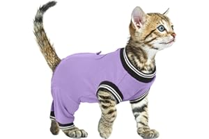 PUMYPOREITY Traje Recuperación para Gatos, Body Gato Post Cirugía Hembra Traje Recuperacion Quirurgica Gato Camisa de Recuperación Anti Lamiendo Gatos Protector Después de La Cirugía(Morado, S)