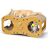 Gimars 3 in 1 Cat Scratcher with Tunnel, Cardboard Scratcher for Cats with Balls, Furniture Protection, Wood Style, Natural