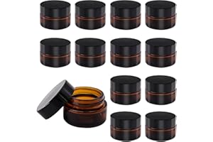 TOKSEO Lot de 12 boîtes vides en verre ambré de 20 ml - Pot à crème à remplir - Récipients en verre marron avec couvercle et doublure pour cosmétiques, crèmes, lotions, huiles essentielles