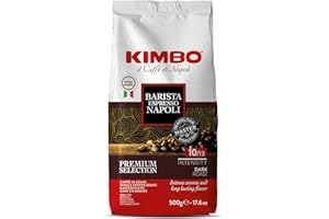Kimbo Caffè in Grani, 500 gr Miscela Barista Espresso Napoli, Pregiati Chicchi di Arabica e Robusta, Intensità 10/13, Tostatura Scura, Ideale per Espresso, Cappuccino, Caffè Latte, Latte Macchiato