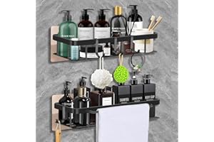 JAMATA 2 sztuki Regał prysznicowy,kosz prysznicowy, półka prysznicowa z opatentowanym klejem,dwuwarstwowy regał prysznicowy z haczykami do łazienki i kuchni, łazienki, organizer na szampon