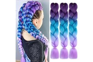 JOOCEEBABY Pelo Para Trenzas Africanas 24" 3 Piezas/Lote Morado/Azul/Violáceo Colors for Mujer Para Trenzas Pelo Sintetico Postizo Para Trenzas Colors Braiding Hair Extensiones Trenzas