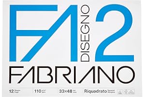 Fabriano F2 06201534, Album da Disegno, Formato 33 x 48 cm, Fogli Lisci Riquadrati, Grammatura 110gr/m2, 12 Fogli