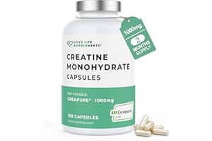 Creapure® Creatine Monohydrate Capsules (1 Gram per Capsule) | 150 Capsules (not Powder or Tablets) | 30-50 Servings | Love Life Supplements - 'Clean, Effective, High Quality'