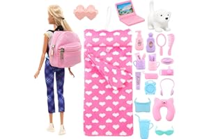 Festfun 24 Doll Camping Travel Accessories 1 Sleeping Bag 1 Backpack with 22 Toothbrushing Sets Telescope Headsets Computers Camping Accessories for 11.5 inch Doll