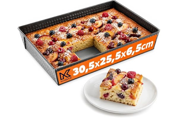 KADAX Rektangulär bakform, bakplåt i 3 storlekar, med höga plåtkanter för kakor, rostbröd, ostkaka och brownies, lättskött lådform med bra värmefördelning (30,5 x 25,5 cm