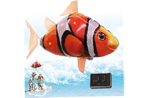 Wedhapy Remote Control Flying Fish Inflated Clown RC Anti- Break Battery Powered Fish Balloons Lifelike Wiggable Clownfish Decoration for Party, Home (Not Included Battery) Fish Balloons Remo