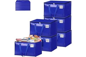 Focenat Set da 6 Borse per Traslochi Grandi, 93L Borse di Stoccaggio Trasloco con Cerniera e Maniglia, Borsa Portaoggetti, Scatole Trasloco Impermeabili Borsa di Stoccaggi per Piumoni, Vestiti (Blu)