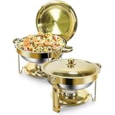 WENMILY Oro Chafing Dish Buffet Set 5L [robusto y de alta calidad], 2 recipientes calientes de acero inoxidable [dise&ntilde;o de bo