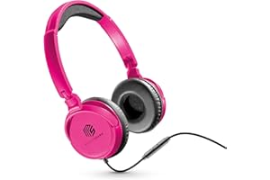 Music Sound | Headband con Cable Basic | Audífonos Auriculares Stereo Supraaurales Diadema Expandibles con Jack 3.5 mm y Micrófono - Plegable - Color Rosa