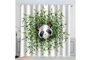 AKATIE Rideaux Bébé Panda Feuilles De Bambou Rideau Occultant Chambre Fille Garcon Rideaux Chambre Ado Isolation Thermique et Réduction du Bruit Rideau （200x200 cm）