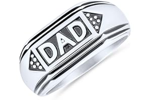 Bling Jewelry Personalize Men's Word Statement Band Signet DAD Ring For Father Day Gift Oxidized Black Silver Tone Stainless Steel