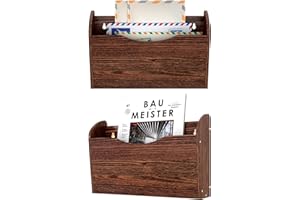 Senhoglb Holz Zeitschriften Wandhalter, A4 Zeitschriftenhalter Wand Ordner Halter, 2er-Packung Querformat Magazinhalter Wand, Dokumentenhalter für das Zuhause und Büro, Braun