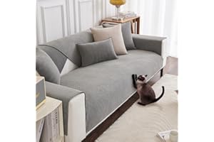 ‎DUJUIKE DUJUIKE Sofa Überzug 1/2/3/4 Sitzer, Chenille Sofaüberwurf, Ecksofabezug, L-Form Sofabezug, Katzensofa-Schutz, Knitter- und Kratzfest, Waschbar, rutschfest für U Form Sektionssofa(Grau,70x160cm)
