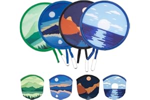 ALNKDH 4 Pcs Hand Fan, Chinese Japanese Style Foldable Fan, Round Folding Fan, Summer Handheld Fans With Beautiful Patterns For Wedding Party, Home Decor, Personal Decoration (4Pcs Scenery)