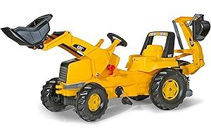 Rolly Toys- Caterpillar Veicolo a Pedali Cat Backhoe con Ruspa Junior e Escavatore Posteriore, 813001