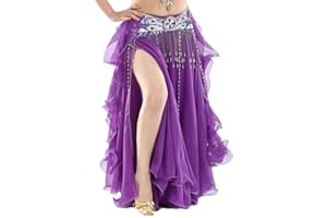 Calcifer Elegante falda de gasa rizada para danza del vientre, vestido de baile con abertura alta para mujer, bailarina profesional