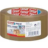 tesa Ultrastrong 57177-00000 Adhesive Tape, 66 x 50 mm, Brown | Extra strong PVC packaging tape - For heavy packages - Tear r