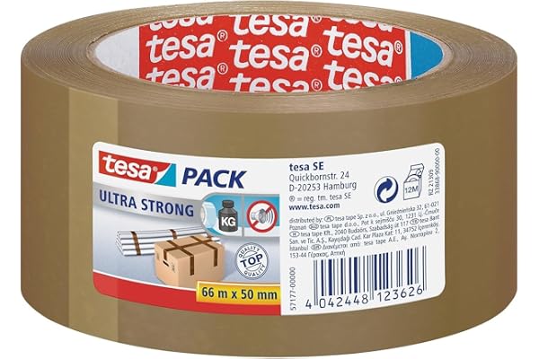 tesapack Ultra Strong - Ruban Adhésif d'Emballage en PVC Solide et Sécurisé - Marron - 66 m x 50 mm