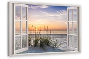 Feeby Leinwand Bilder - Fensterblick Natur- 120x80 cm- Deko Wohnzimmer - Wandbilder Schlafzimmer - Deko Aesthetic - Wand Deko - Leinwand Groß - Deko Zimmer - Leinwandbilder XXL