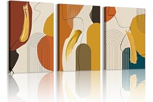 WENGTIAO 3 Pezzi Stampa su Tela Linee Geometrico Nordiche Con Cornice Quadro su Tela Astratto Arancione Oro Beige Verde Pittura Quadro Moderno Soggiorno Camera da Letto Decorazioni Parete 30x40cmx3