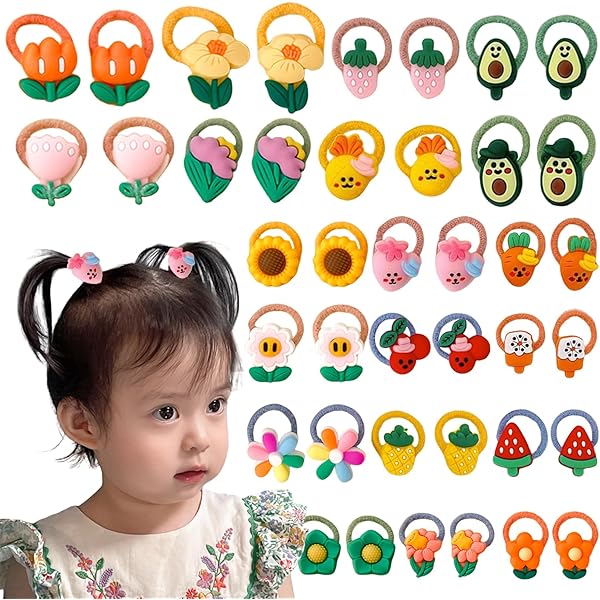 Cinaci 30-Pack Pompom Hair Ties - Stretchy Elastics For Babies/Kids (1.2" Pompoms)