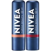 NIVEA Kırmızı Renkli Dudak Bakım Kremi ve Nude Renkli Dudak Bakım Kremi, SPF30, Dudak ve Yanaklar İ&ccedil;in