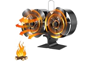 Joyyko Ofenventilator Kaminventilator Ventilator für Kaminofen mit 8 Blättern Leiser Betrieb, 8 Flügel 2-Kopf Kaminventilator Ohne Strom für Holz/Holzofen/Kamin Effiziente Wärmeverteilung
