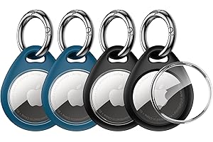 UNBREAKcable 360° Protective Case for AirTag, [4-Pack] AirTags Keyring Holder, Scratch-Resistant, Lock Design, Keychain for AirTag, TPU Full Cover Case for Key, Bag, Luggage, Pet Collar (Black&Blue)