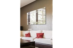 MirrorOutlet YC020-1 Extra Large All Glass Modern Bevelled Square Corner Wall Mirror 120 x 80 CM, Frameless, Rectangular