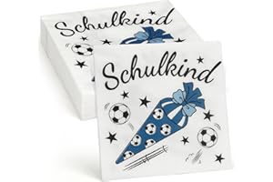 Joxessaien Pack of 32 Napkins, 33 x 33 cm Football Napkins, Blue, Decorative School Boy Napkins, Pastel Napkins for Meetings, School Parties