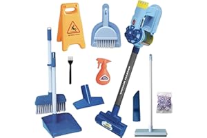 KIDSOU WORLD Aspirateur Enfant Jouet Fonctionnel + Set ménage 9 pièces - Jouet Mixte 2 Ans Balai Jeux éducatif - Cadeau Enfant 3 Ans garçon Fille avec Perles colorées - Piles Non incluses 2×AA