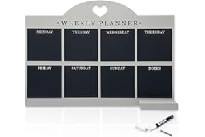 EMPIRE TRADING & COMMERCE Empire Weekly Planner and Menu Board for Kitchen, Work Planner Blackboard, Wall Mounted Daily Planner with a Pen, To Do List, Dry Erase Meal Planner with White Cloth for Office & Home (Large, Grey)