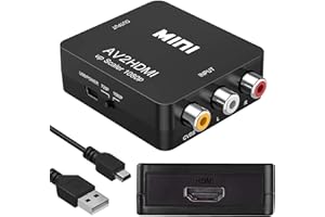 XMSJSIY Convertidor RCA a HDMI, 1080P AV Compuesto CVBS Video Audio Adaptador, Soporte PAL/NTSC para TV PC VHS VCR DVD - Negro