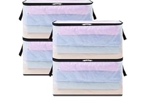Lifewit 4 Piezas Bolsas para Guardar Ropa Transparentes 60L, Bolsas Almacenaje Ropa con Asas, Cajas Almacenaje Plegable de PP, Organizador Armario Para Mantas, Ropa, Juguetes, Mudanza